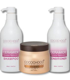 Sada na suché a lámavé vlasy Šampón, kondiconér s ceramidmi & Kolagénová maska | COCOCHOCO®